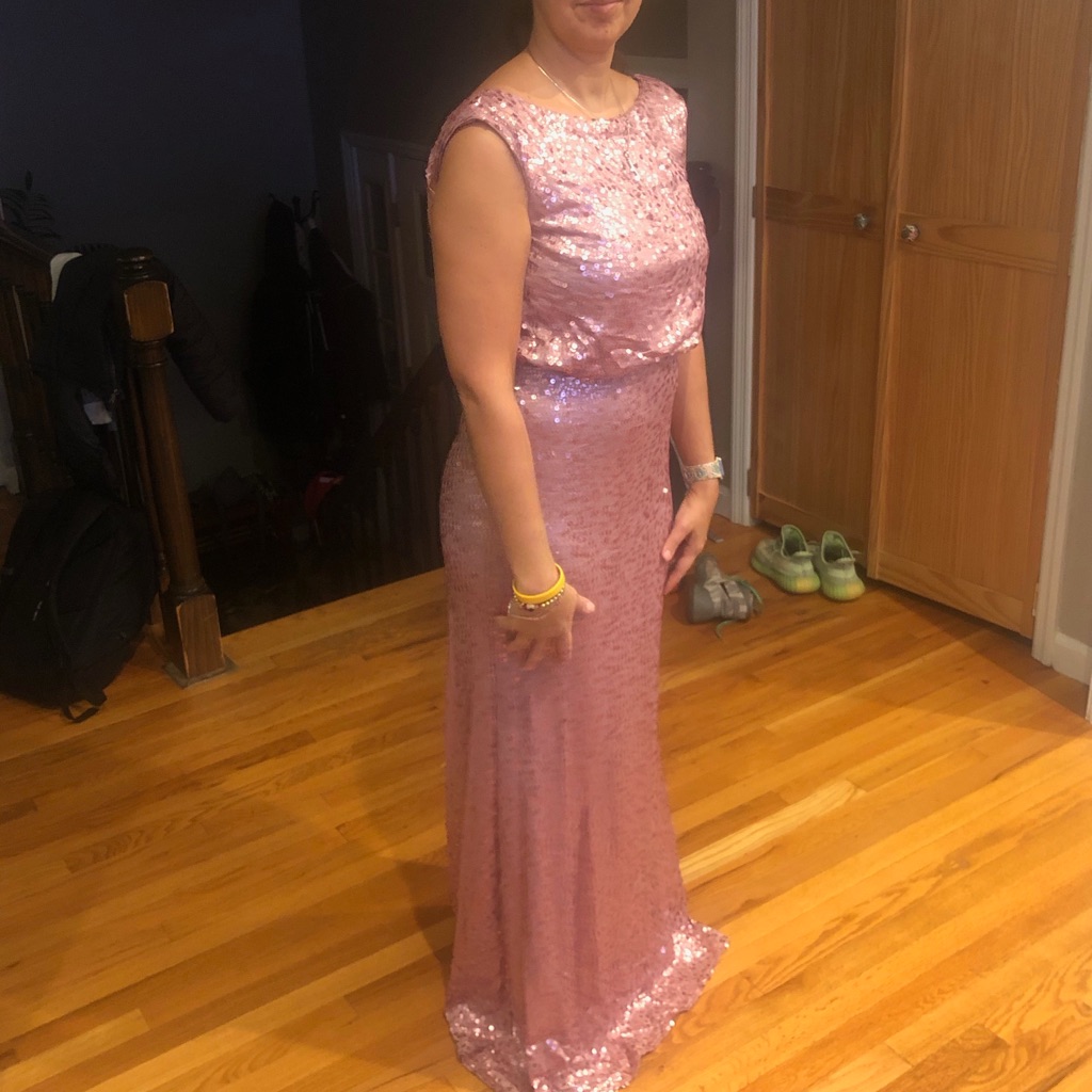 Long Sequin Blouson Dress Pink